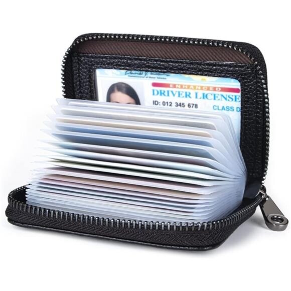 Leather Card Holder Wallet RFID Blocking Secure Card Case ID Case Organizer - Picture 1 of 8